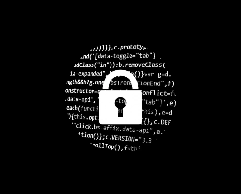 Ein weißes Schloss vor Programmcode als Sinnbild für IT-Security